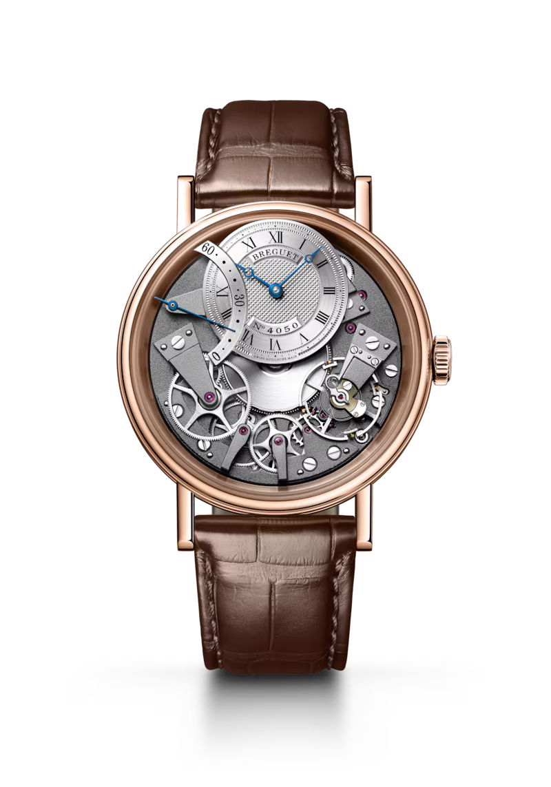 Breguet Tradition Seconde Rétrograde 7097 Silver Dial 18K Rose Gold Brown Alligator Leather Strap 40 mm 7097BR/G1/9WU