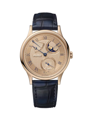 Breguet Classique Phase de lune 7235 Gold Dial 18K Breguet Gold Navy Blue Alligator Leather Strap 39 mm 7235BH/0H/9V6