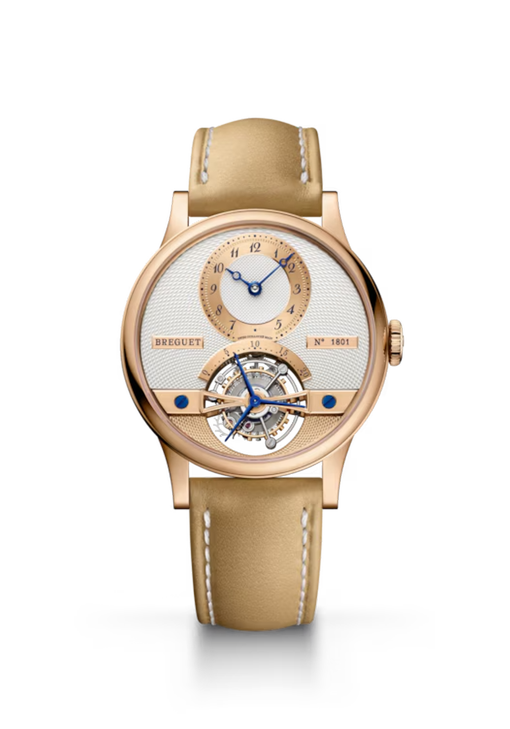 Breguet Classique Tourbillon 7357 Silver Dial 18K Breguet Gold Beige Calfskin Leather Strap 35 mm 7357BH/1H/386