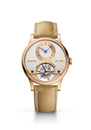 Breguet Classique Tourbillon 7357 Silver Dial 18K Breguet Gold Beige Calfskin Leather Strap 35 mm 7357BH/1H/386