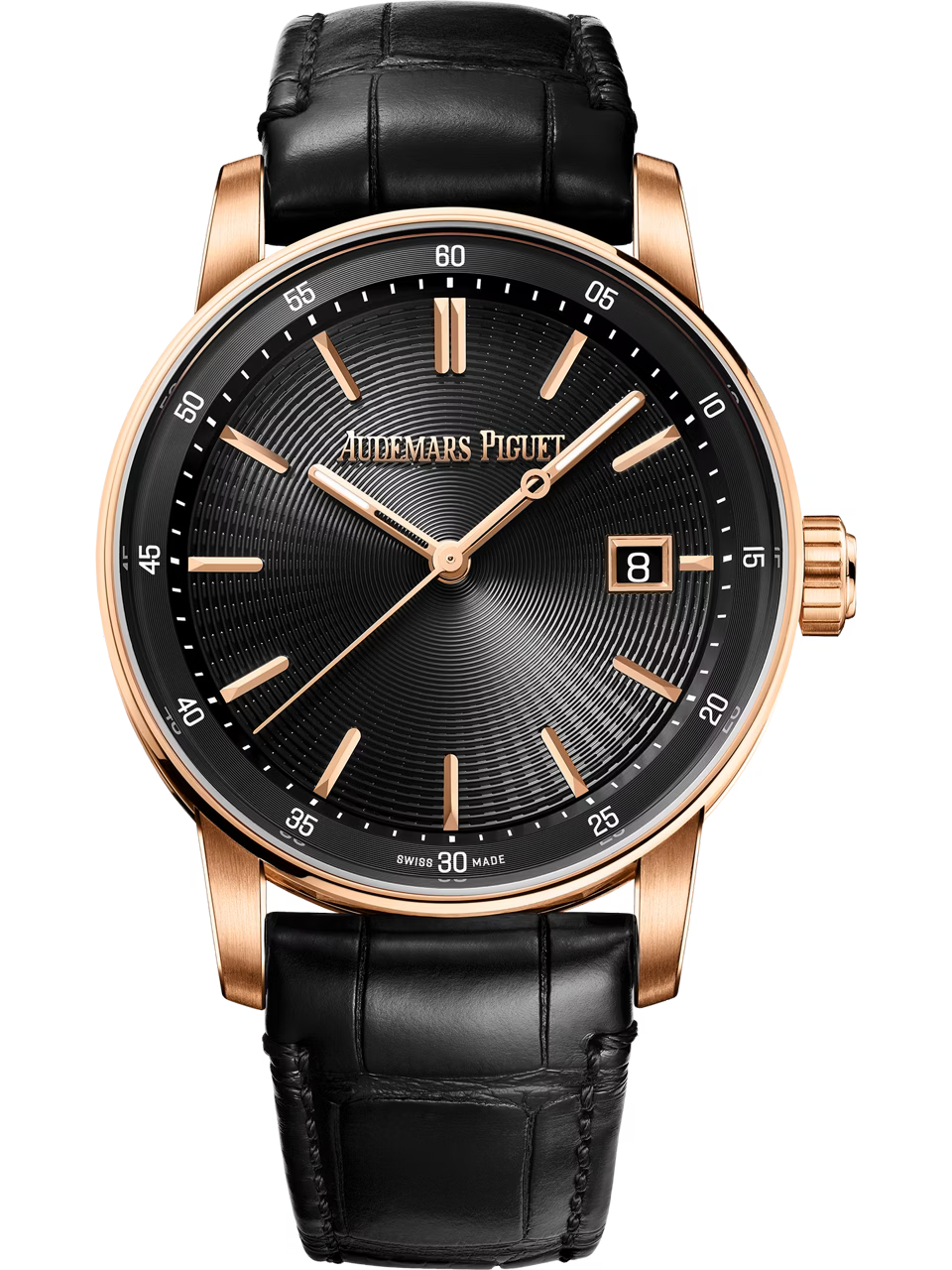 Audemars Piguet Code 11.59 Selfwinding Black Dial 18K Pink Gold Black Alligator Leather Strap 38 mm 77410OR.OO.A127CR.01 - WATCHXNYC