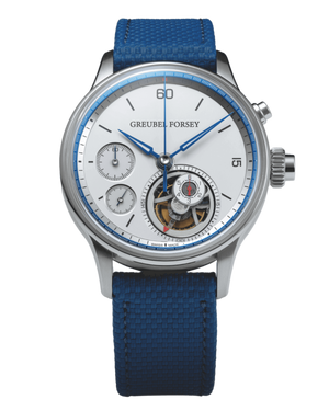 Greubel Forsey Nano Foudroyante White Gold 37.9 mm White Dial Blue Strap