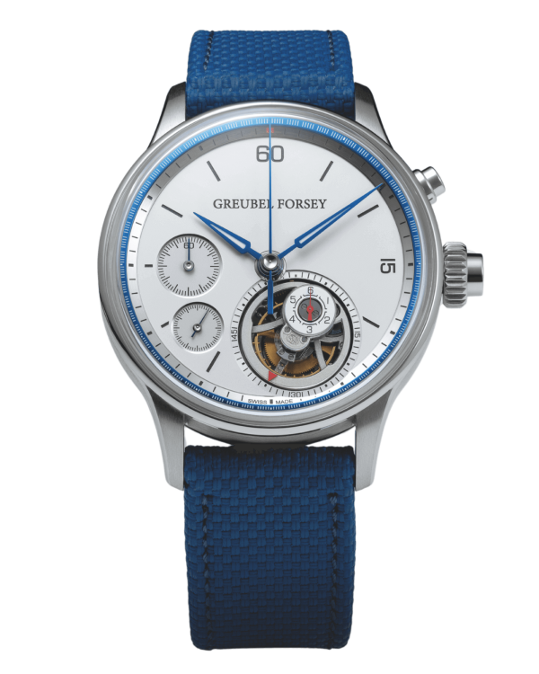 Greubel Forsey Nano Foudroyante White Gold 37.9 mm White Dial Blue Strap