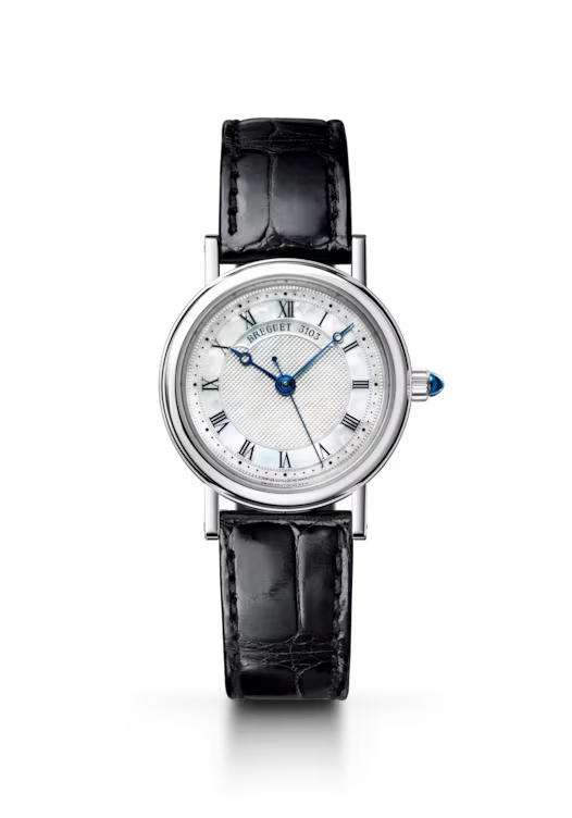 Breguet Classique 8067 White Mother-of-Pearl Dial 18K White Gold Black Alligator Leather Strap 30 mm 8067BB/52/964