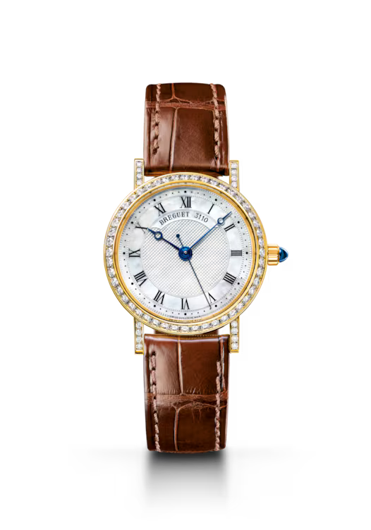 Breguet Classique 8068 White Mother-of-Pearl Dial 18K Yellow Gold Brown Alligator Leather Strap 30 mm 8068BA/52/964 DD00