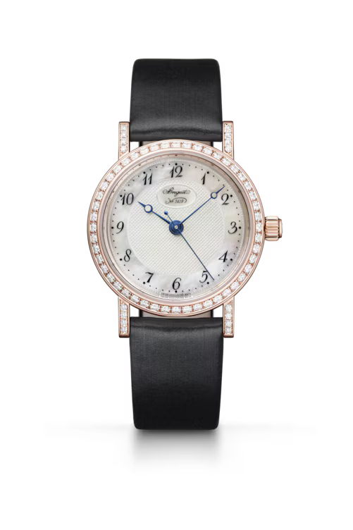 Breguet Classique 8068 Natural White Mother-of-Pearl Dial 18K Rose Gold Black Alligator Leather Strap 30 mm 8068BR/59/764 DD00