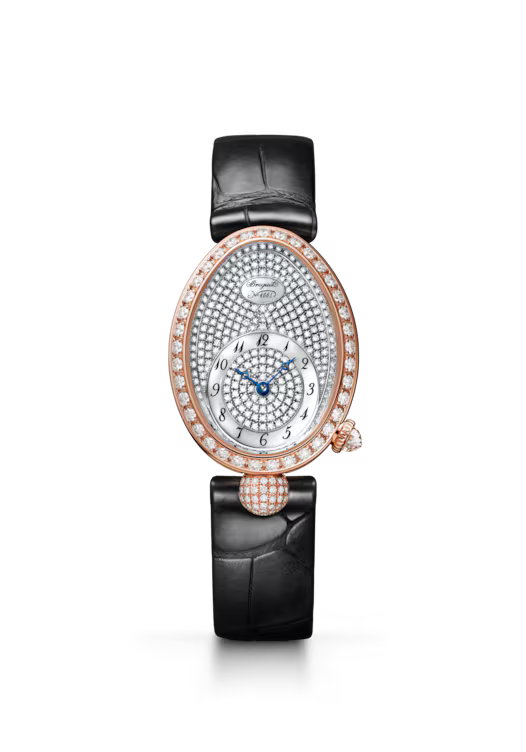 Breguet Reine de Naples 8928 Rhodium plated & White Mother-of-Pearl Dial 18K Rose Gold Black Alligator Leather Strap 8928BR/8D/944 DD0D