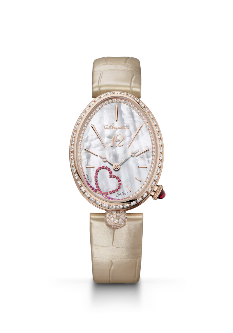 Breguet Reine de Naples 9915 Natural White Mother-of-Pearl Dial 18K Rose Gold Champagne Alligator Leather Strap 9915BR/58/964 D0