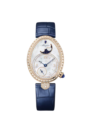 Breguet Reine de Naples Phase de Lune 9935 White Mother-of-Pearl Dial 18K Breguet Gold Blue Alligator Leather Strap 9935BH/5W/964 D0