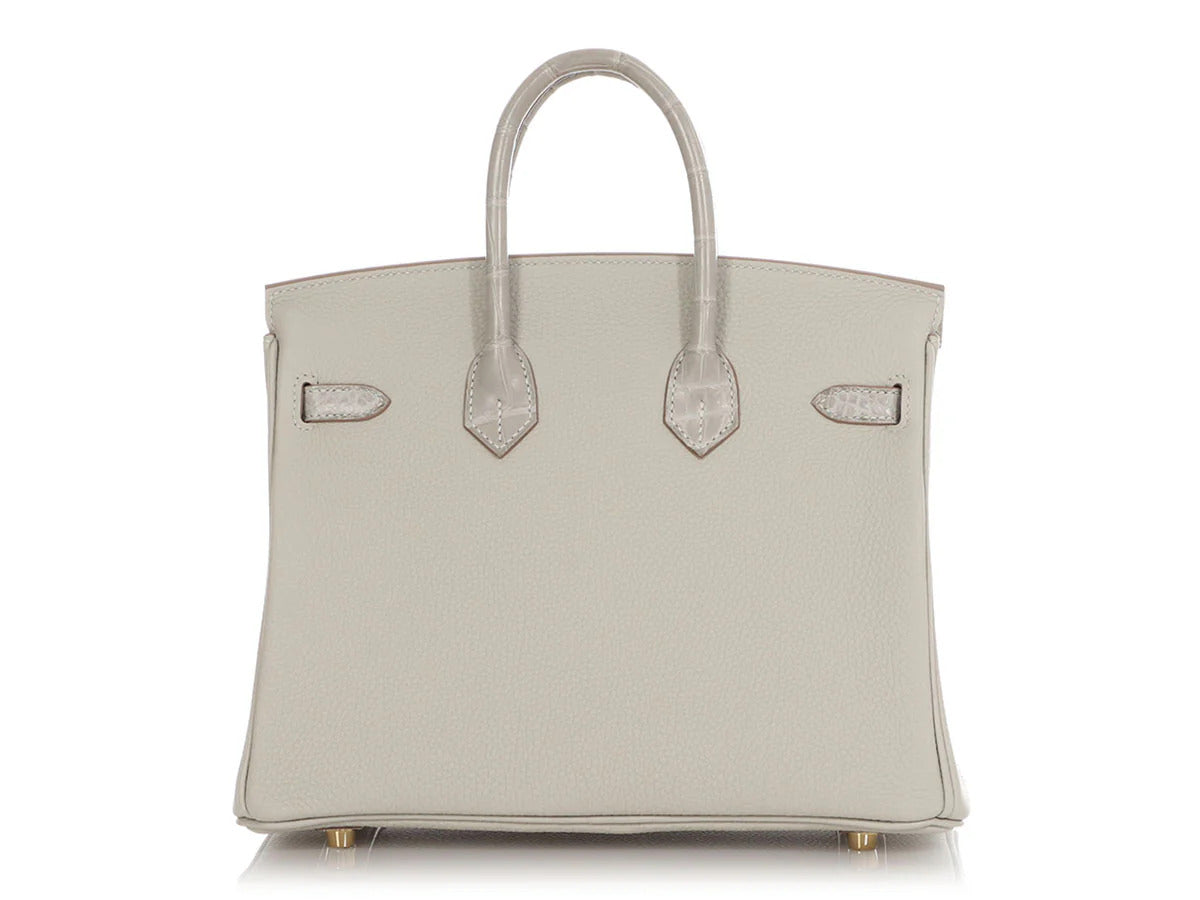 HERMES Birkin 25 Touch Matte Alligator Gris Perle Gold Hardware - WATCHXNYC