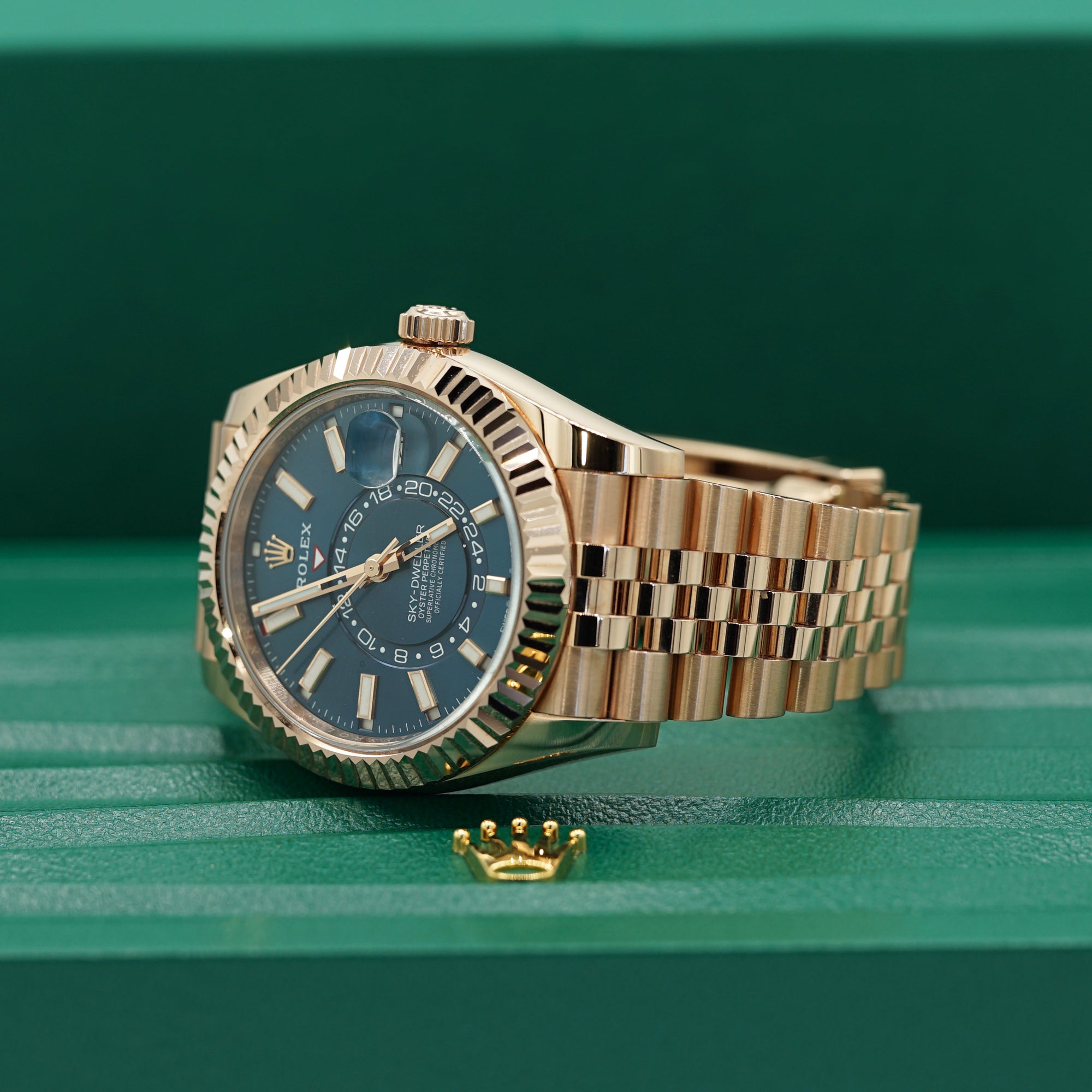 Rolex Sky-Dweller 42 mm Blue-Green Dial 18 kt Everose Gold Oyster 336935-0001 - WATCHXNYC