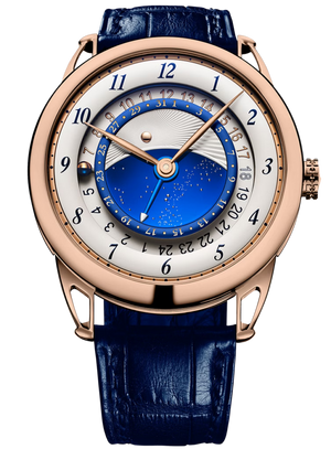 De Bethune GMT Starry Varius 42 mm Rose Gold Blue & White Dial Blue Leather Strap DB25VGR