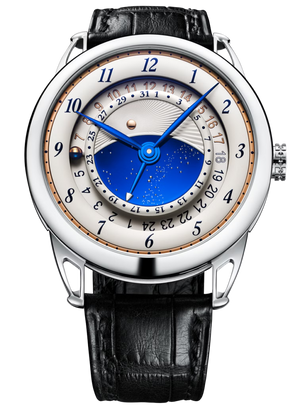 De Bethune DB25 GMT Starry Varius 42 mm Titanium Blue & White Dial Black Leather Strap DB25VGTIS3