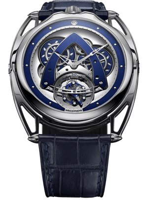 De Bethune DB28XP "Steel Wheels" Tourbillion 43 mm Titanium Blue & Silver Dial Blue Leather Strap DB28XPSWT