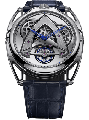 De Bethune DB28XS "Steel Wheels" 38.7 mm Titanium Silver & Gray Dial Blue Leather Strap DB28XSSW