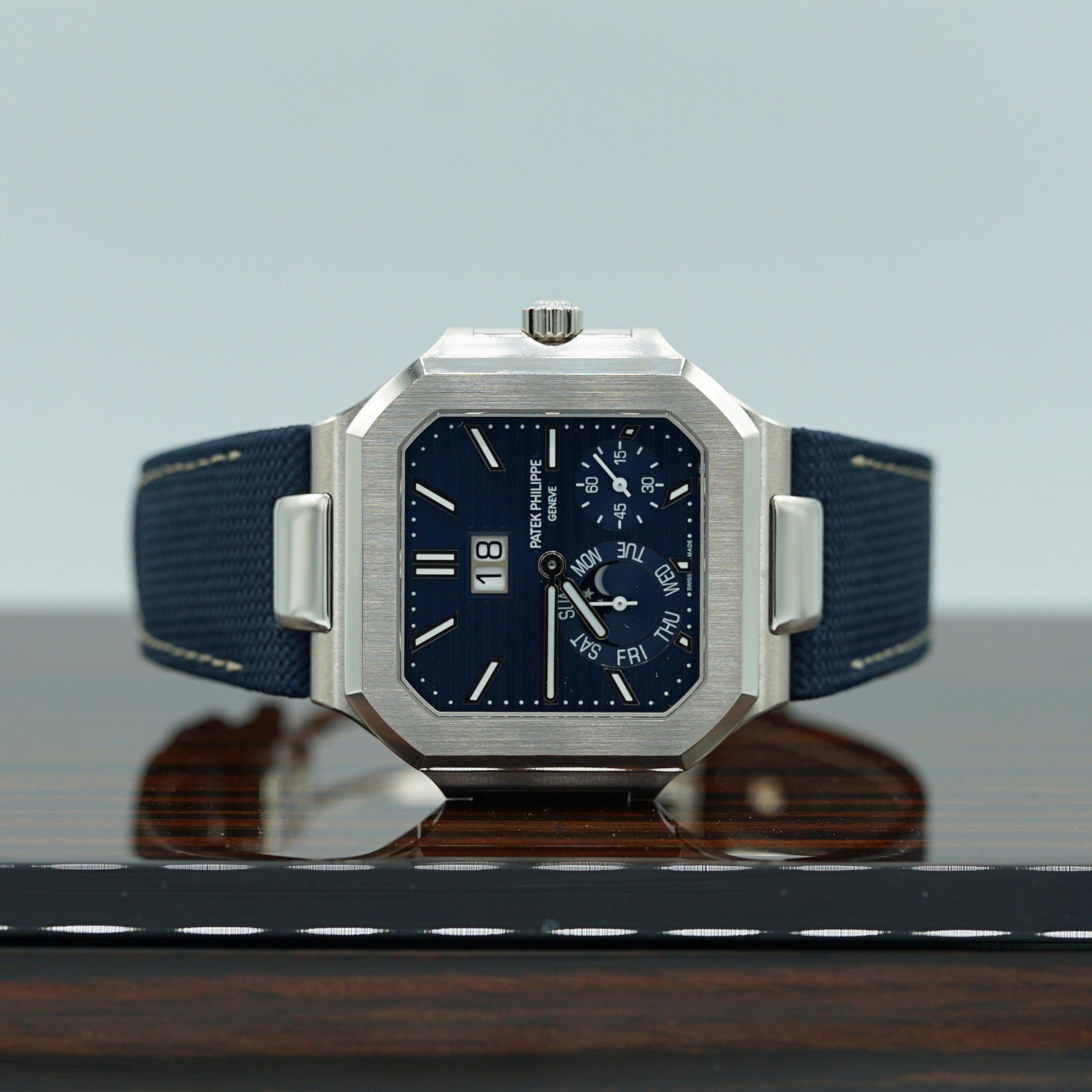 Patek Philippe Cubitus 45mm Sunburst Blue Dial Platinum 5822P-001 - WATCHXNYC