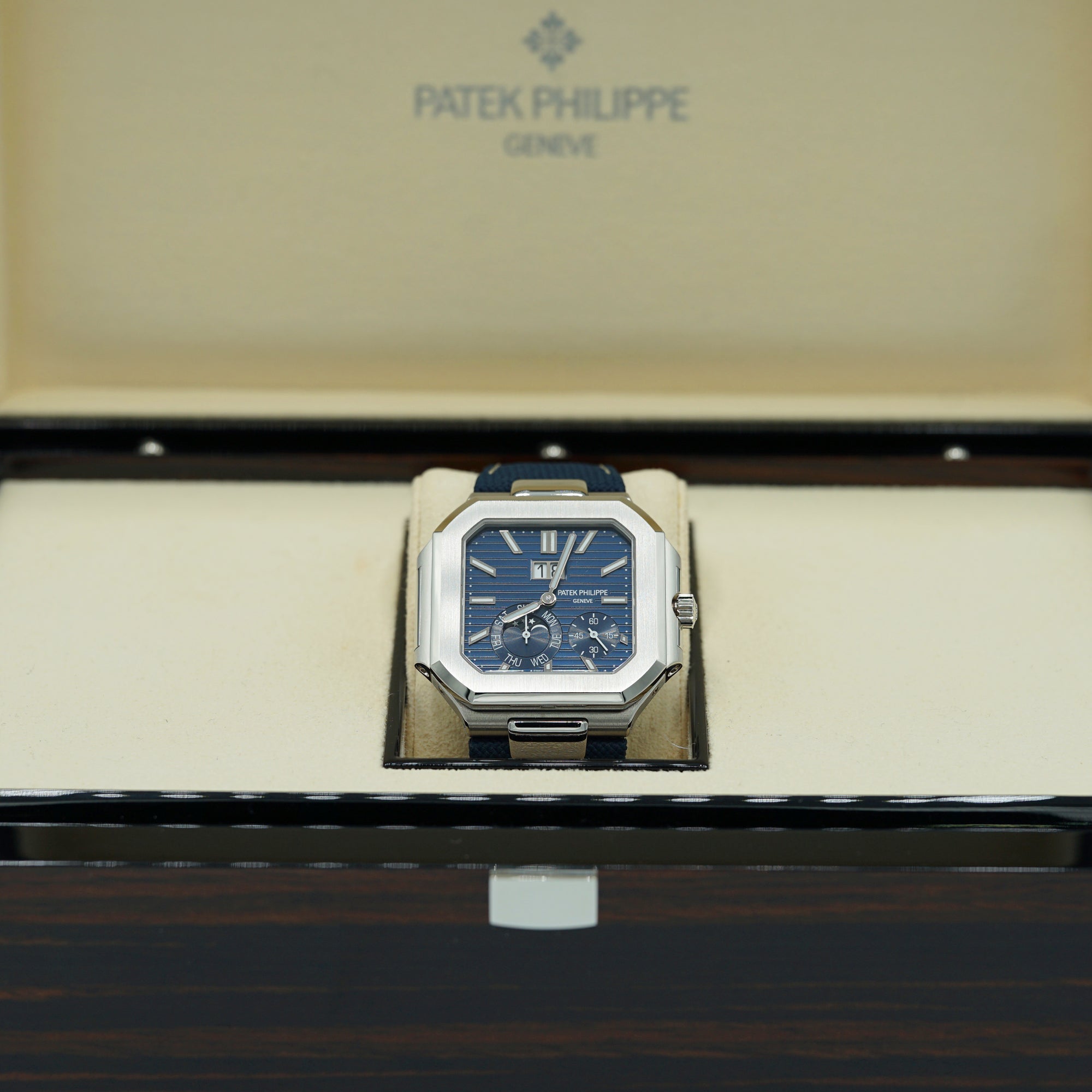 Patek Philippe Cubitus 45mm Sunburst Blue Dial Platinum 5822P-001 - WATCHXNYC