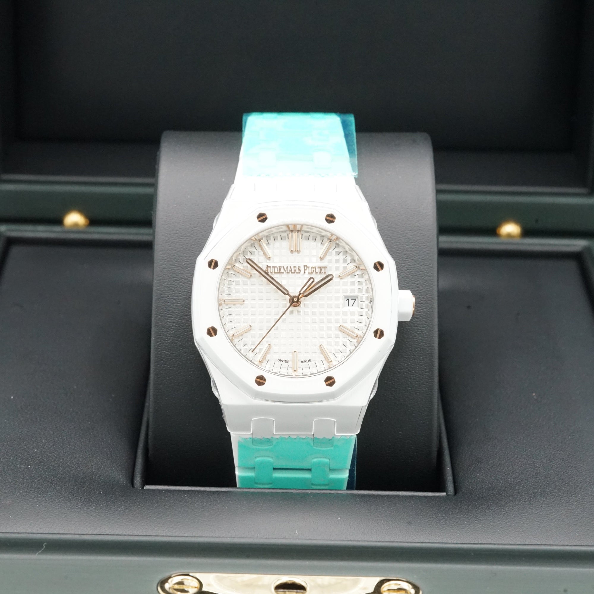 Audemars Piguet Royal Oak Selfwinding 34 mm Silver Dial White Ceramic Bracelet 77350CB.OO.1266CB.01 - WATCHXNYC