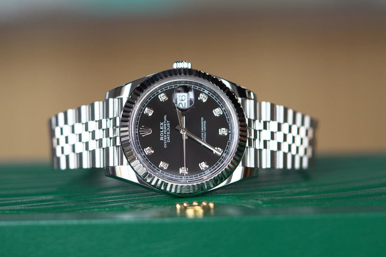 Rolex Datejust 41 41 mm Bright Black Dial with Diamonds Oystersteel and White Gold Jubilee Bracelet 126334-0012 - WATCHXNYC