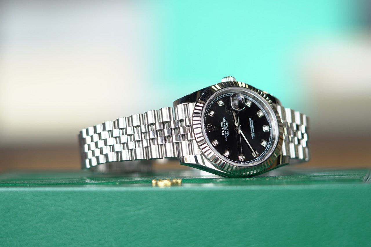Rolex Datejust 41 41 mm Bright Black Dial with Diamonds Oystersteel and White Gold Jubilee Bracelet 126334-0012 - WATCHXNYC