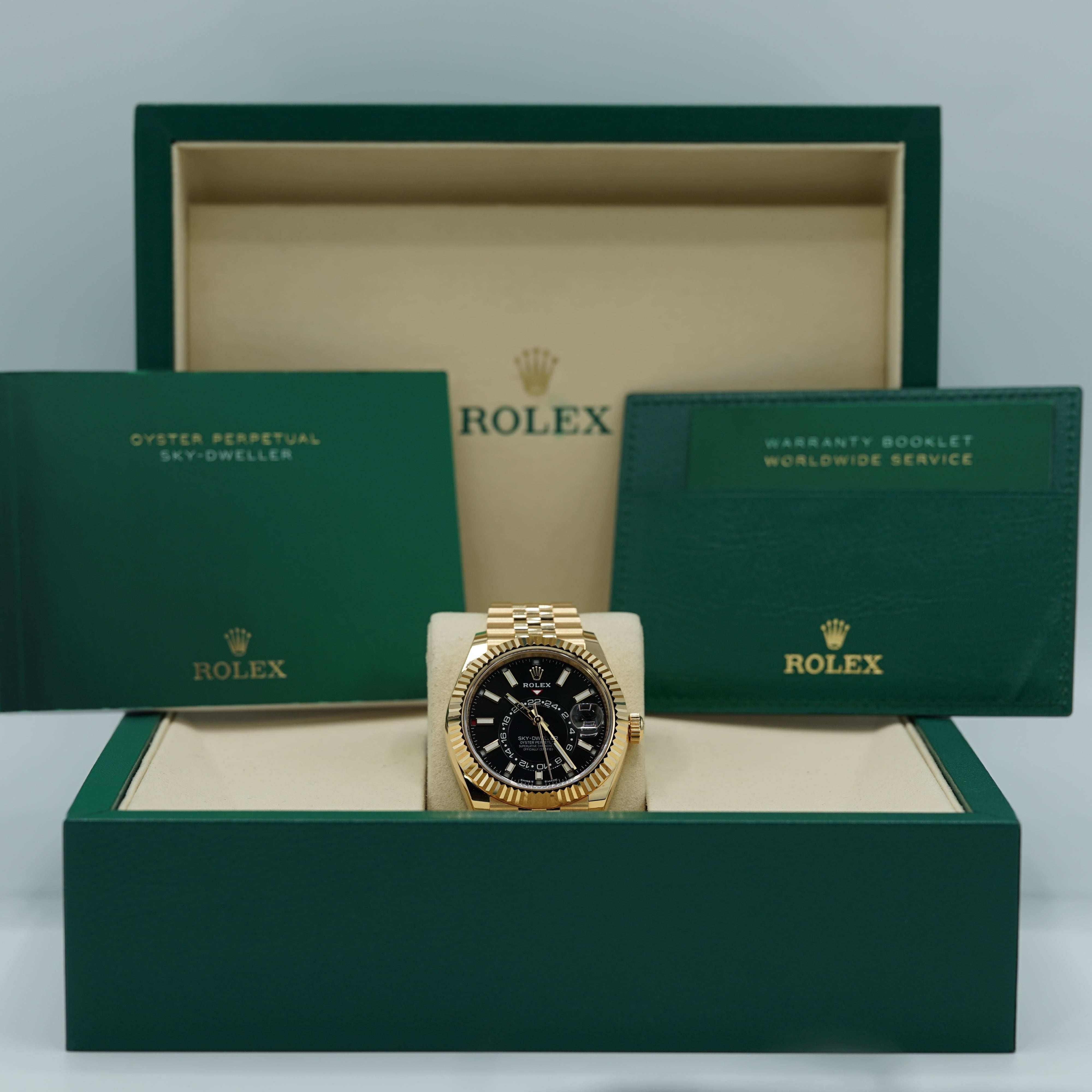 Rolex Sky-Dweller 42 mm Bright Black Dial 18k Yellow Gold Jubilee 3369