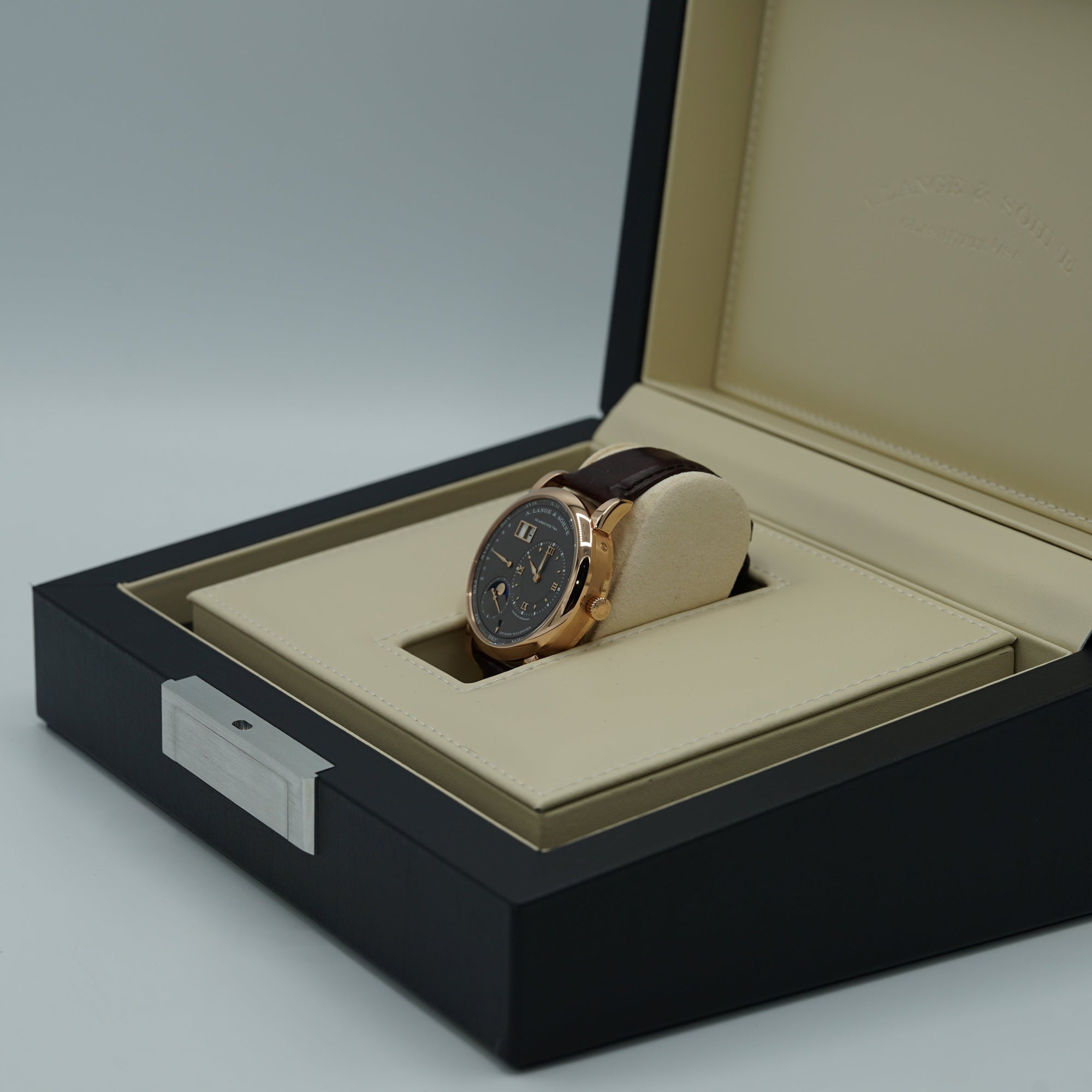 A. Lange &amp; Sohne LANGE 1 PERPETUAL CALENDAR 41.9 mm Grey Dial 18K Pink Gold   Leather Strap 345.033 E / LSLS3454AG - WATCHXNYC