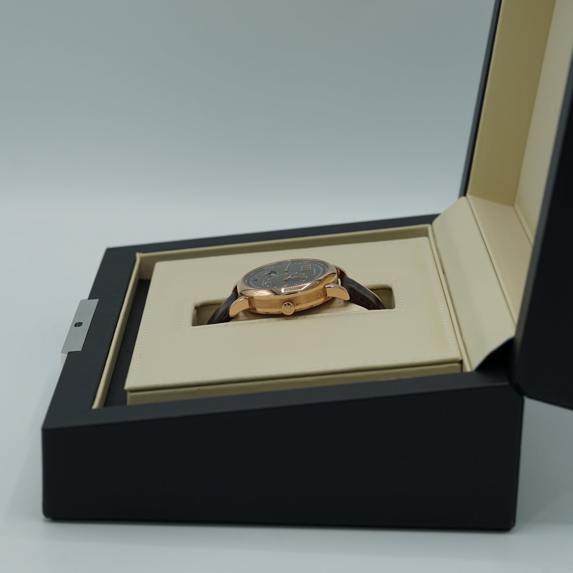 A. Lange &amp; Sohne LANGE 1 PERPETUAL CALENDAR 41.9 mm Grey Dial 18K Pink Gold   Leather Strap 345.033 E / LSLS3454AG - WATCHXNYC