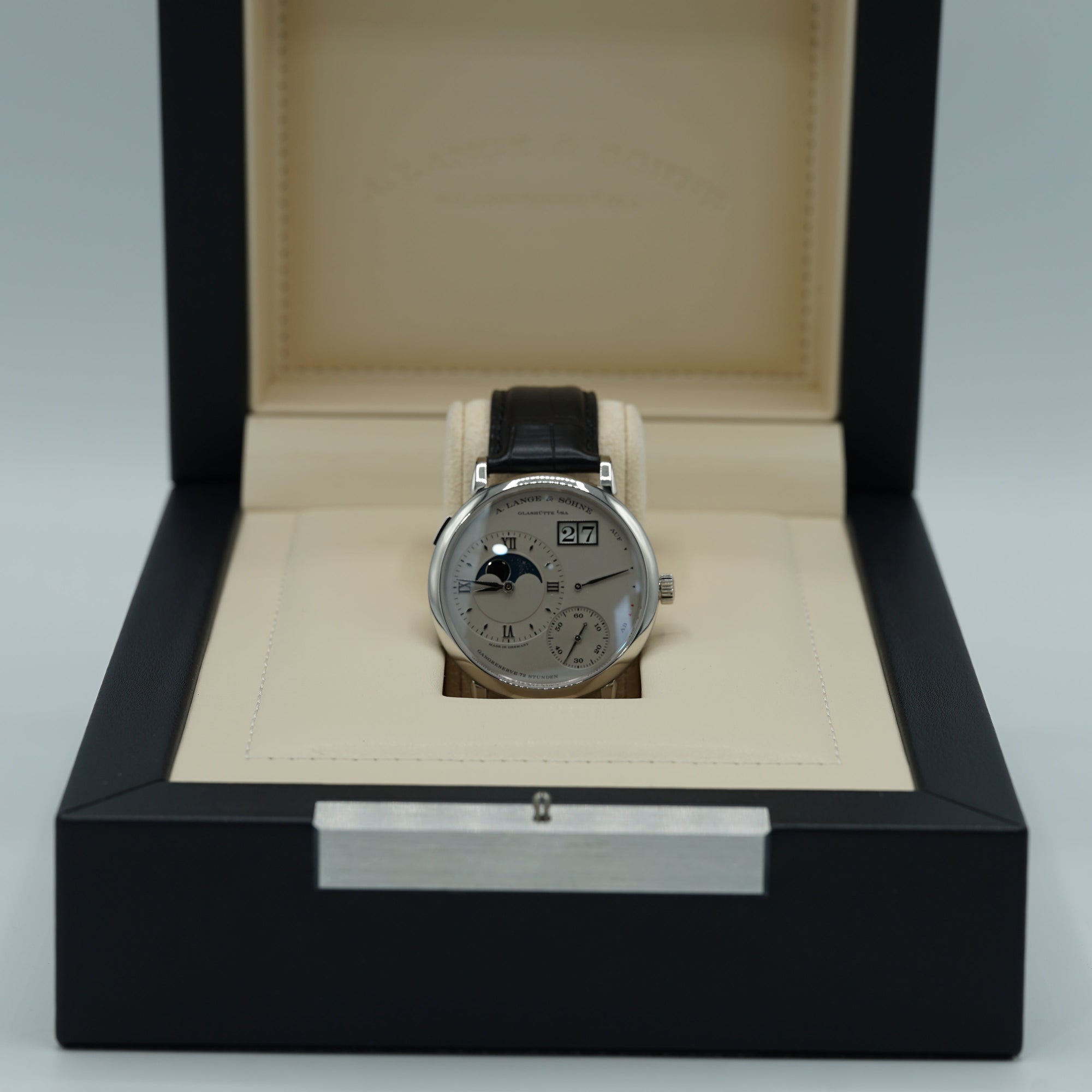 A. Lange &amp; Sohne GRAND LANGE 1 MOON PHASE 41 mm Silver Dial Platinum   Leather Strap 139.025 / LSLS1392AA - WATCHXNYC