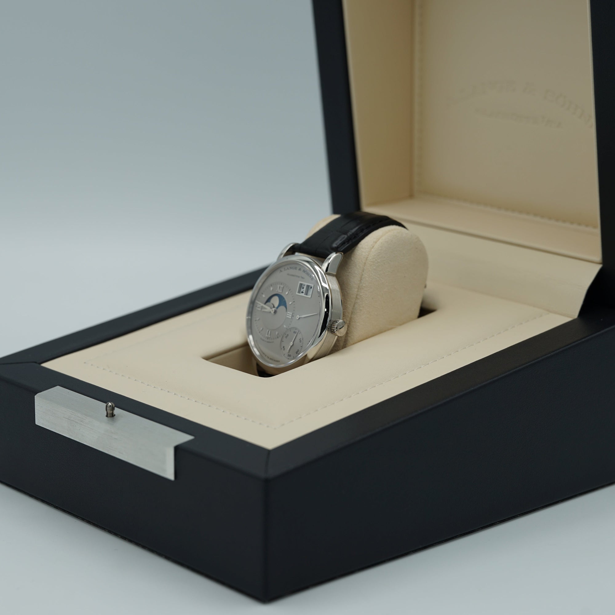 A. Lange &amp; Sohne GRAND LANGE 1 MOON PHASE 41 mm Silver Dial Platinum   Leather Strap 139.025 / LSLS1392AA - WATCHXNYC