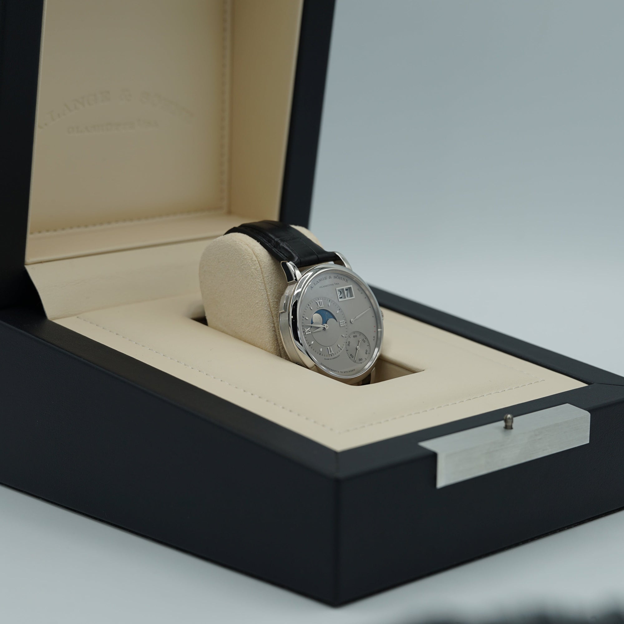 A. Lange &amp; Sohne GRAND LANGE 1 MOON PHASE 41 mm Silver Dial Platinum   Leather Strap 139.025 / LSLS1392AA - WATCHXNYC