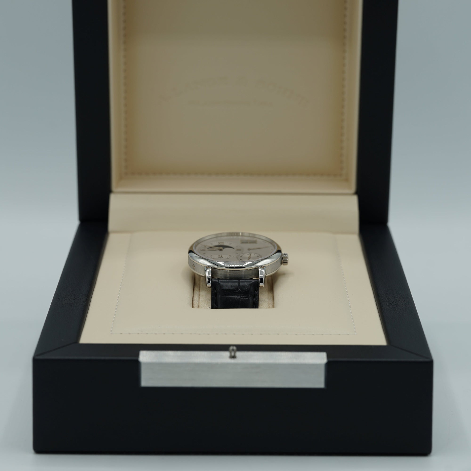 A. Lange &amp; Sohne GRAND LANGE 1 MOON PHASE 41 mm Silver Dial Platinum   Leather Strap 139.025 / LSLS1392AA - WATCHXNYC