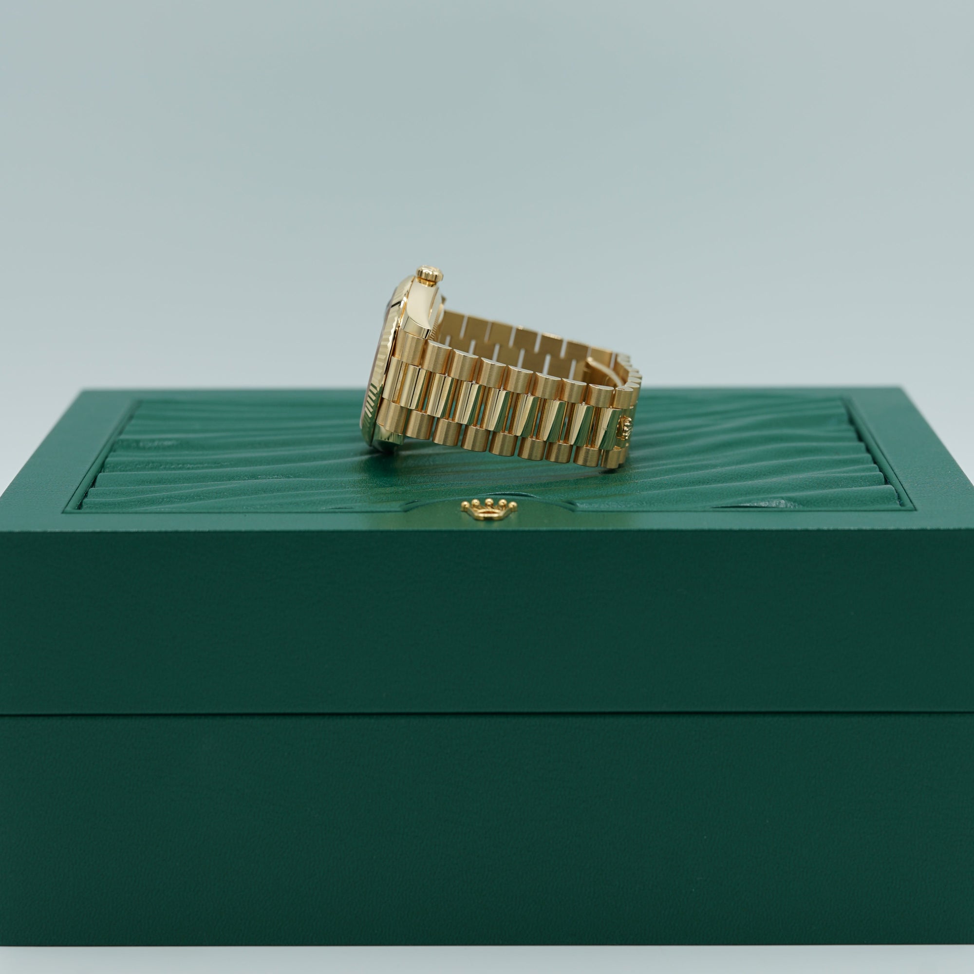 Rolex Day-Date 40 mm Green Ombré Dial 18k Yellow Gold President Bracelet 228238-0069 - WATCHXNYC