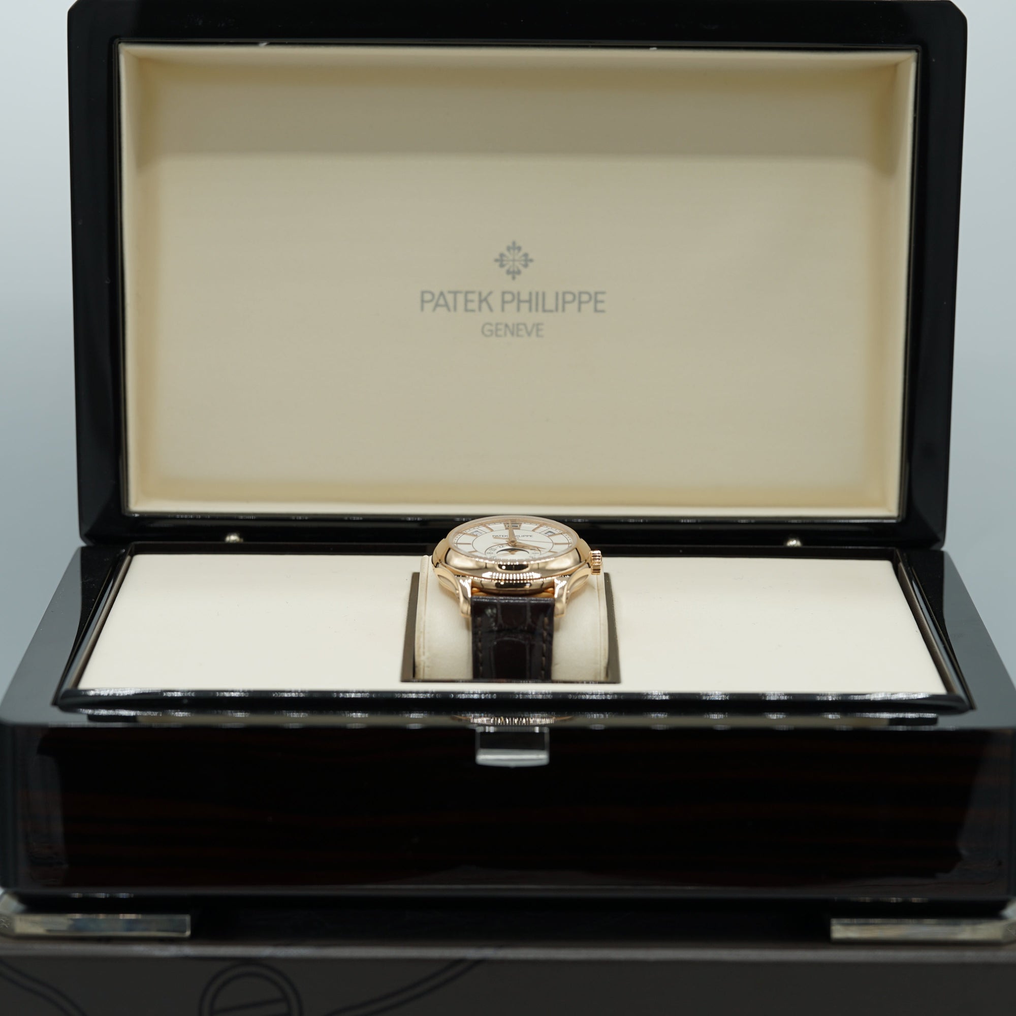 Patek Philippe 5205R-001 Annual Calendar Complications 40mm Opaline White Dial Rose Gold - WATCHXNYC