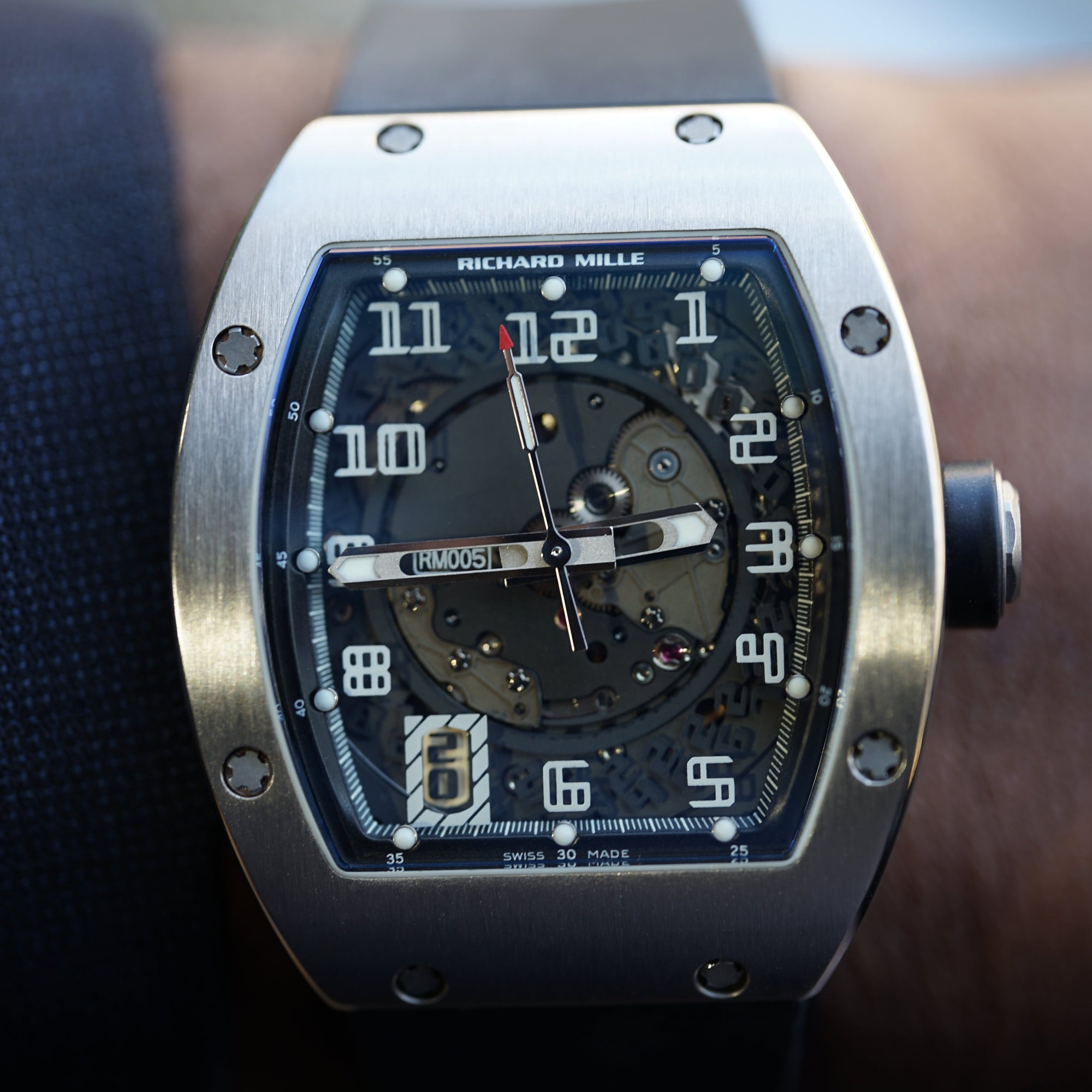 Richard Mille RM005 White Gold 38 mm x 45 mm Transparent Dial White Gold Rubber Strap
