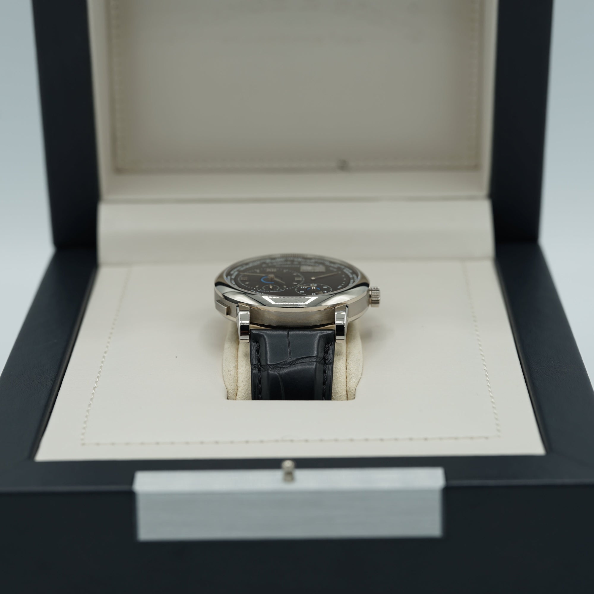 A. Lange &amp; Sohne LANGE 1 TIME ZONE 41.9 mm Black Dial 18K White Gold   Leather Strap 136.029 / LSLS1363AG - WATCHXNYC