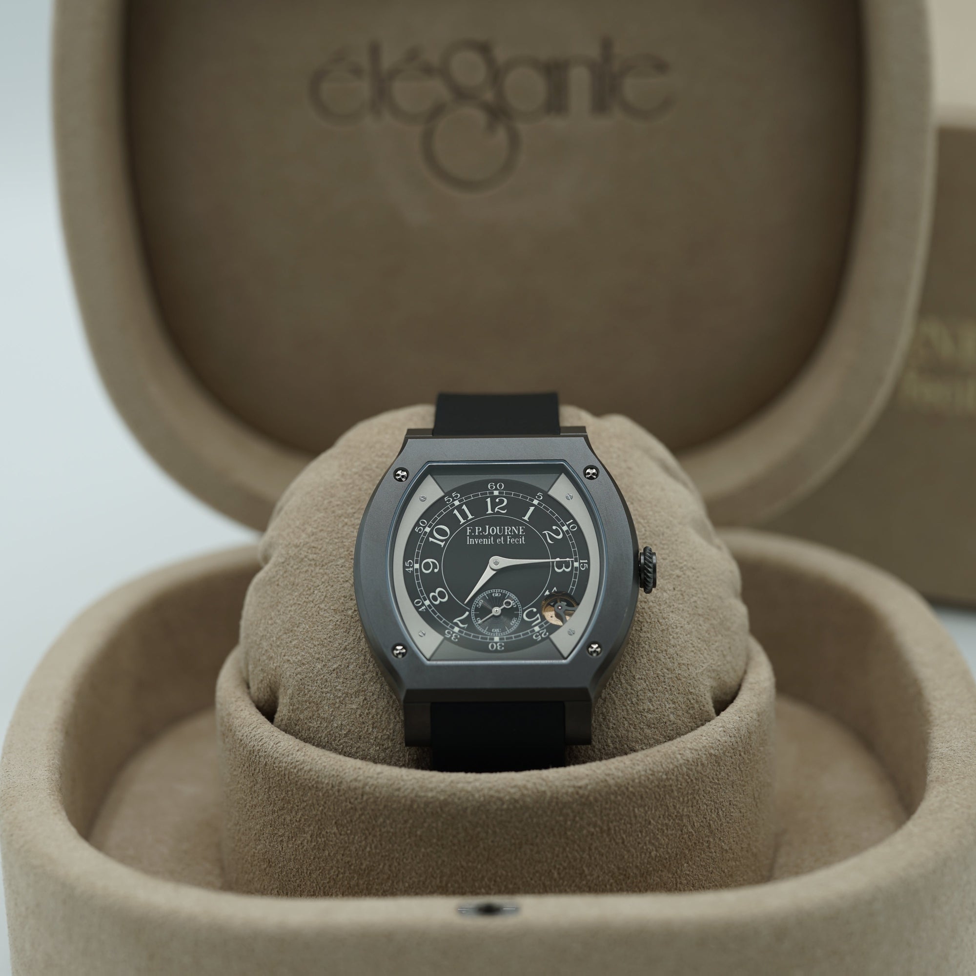 F.P.Journe élégante 48 Titalyt  Black Dial Titanium Rubber Strap - WATCHXNYC