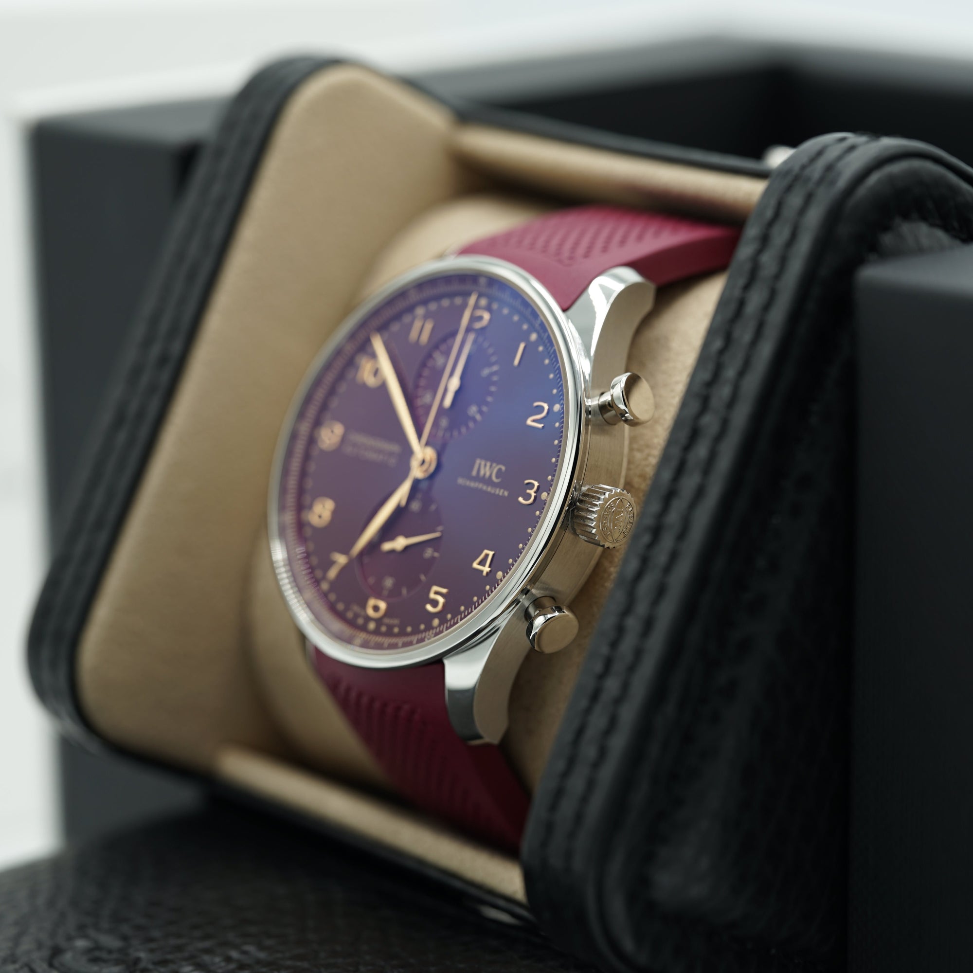 IWC Schaffhausen Portugieser Chronograph Year of the Dragon 41 mm Red Dial Stainless Steel Black Strap IW371629 - WATCHXNYC