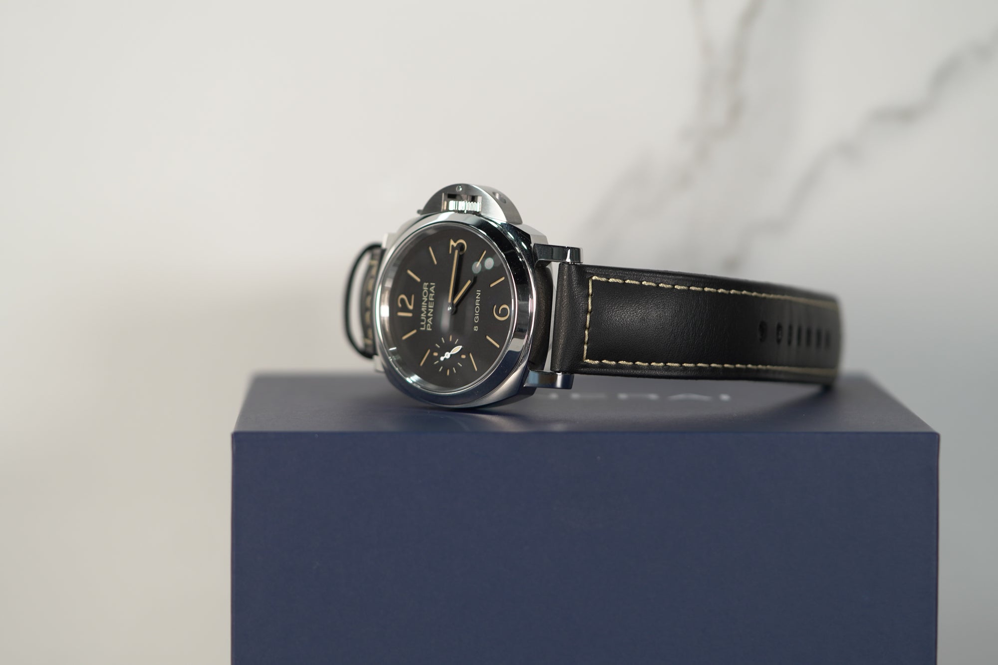 Panerai Luminor 8 Giorni 44 mm Black Dial Stainless Steel Black   Leather Strap PAM00915