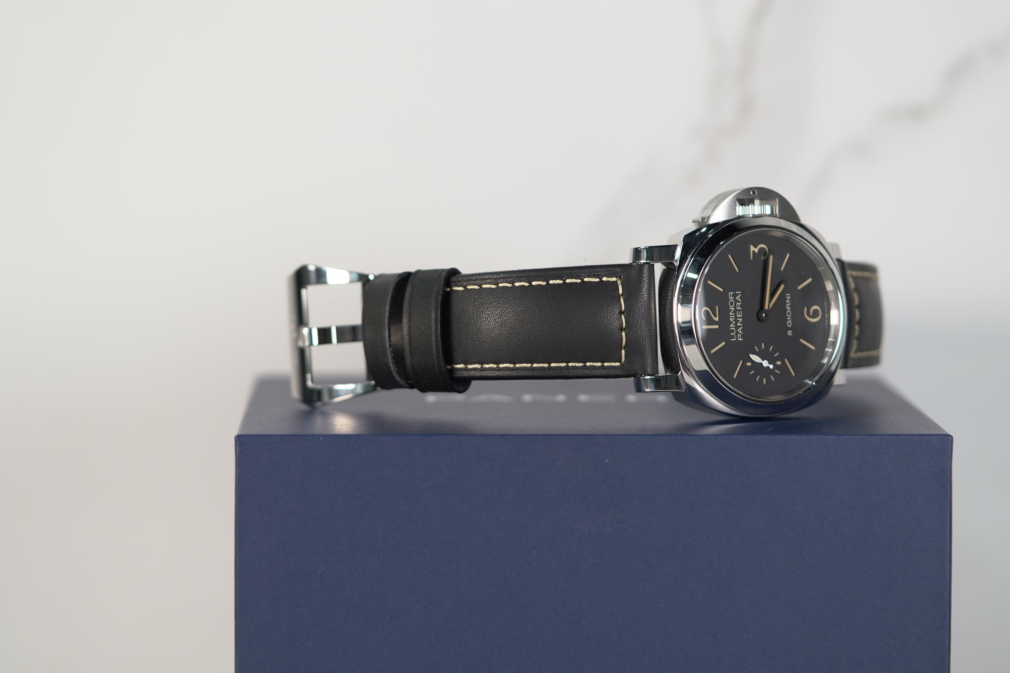 Panerai Luminor 8 Giorni 44 mm Black Dial Stainless Steel Black   Leather Strap PAM00915