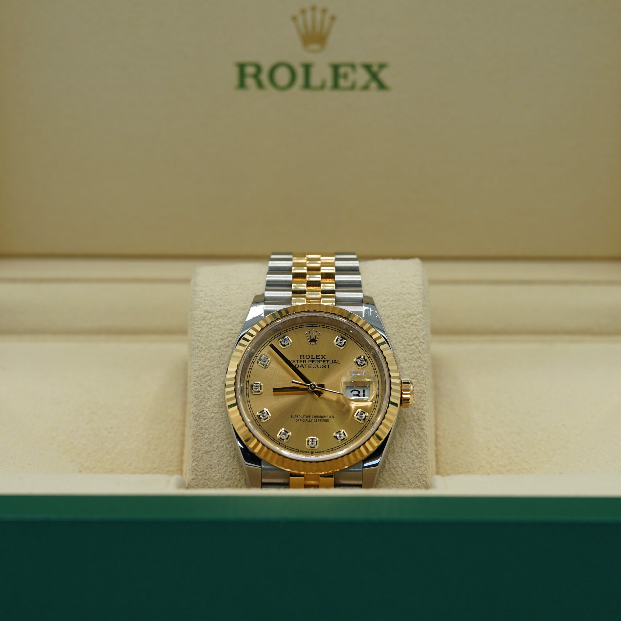 2025 Rolex Datejust 36 mm Champagne-Colour Set With Diamonds Dial Oystersteel and 18k Yellow Gold Jubilee Bracelet 126233-0017 - WATCHXNYC