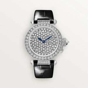 Cartier Pasha White Gold & Diamonds Dial 18K White Gold Black Alligator Leather Strap 35 mm HPI01450
