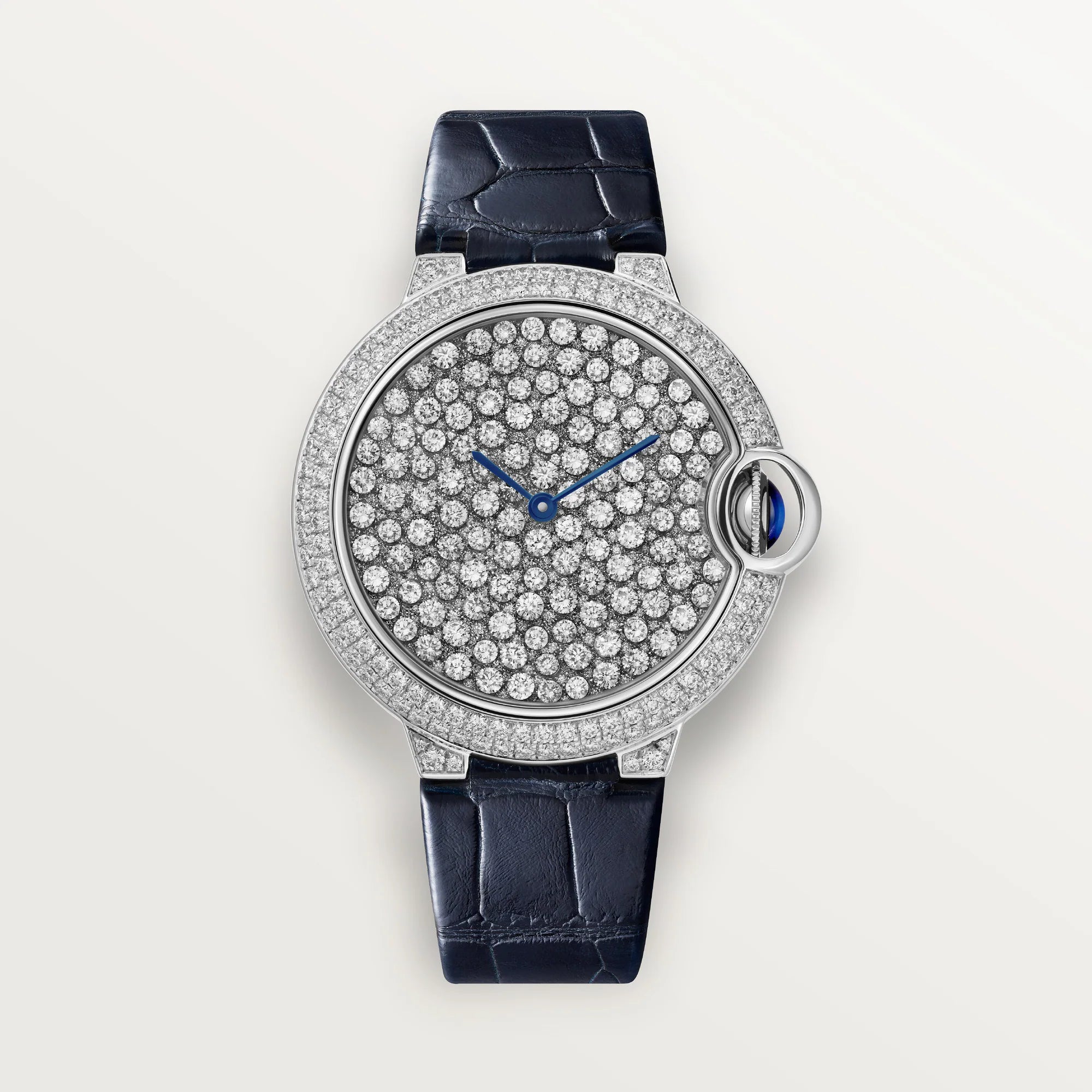 Cartier Ballon Bleu White Gold Dial Dial 18K White Gold Blue Alligator Skin Strap 37 mm HPI01515