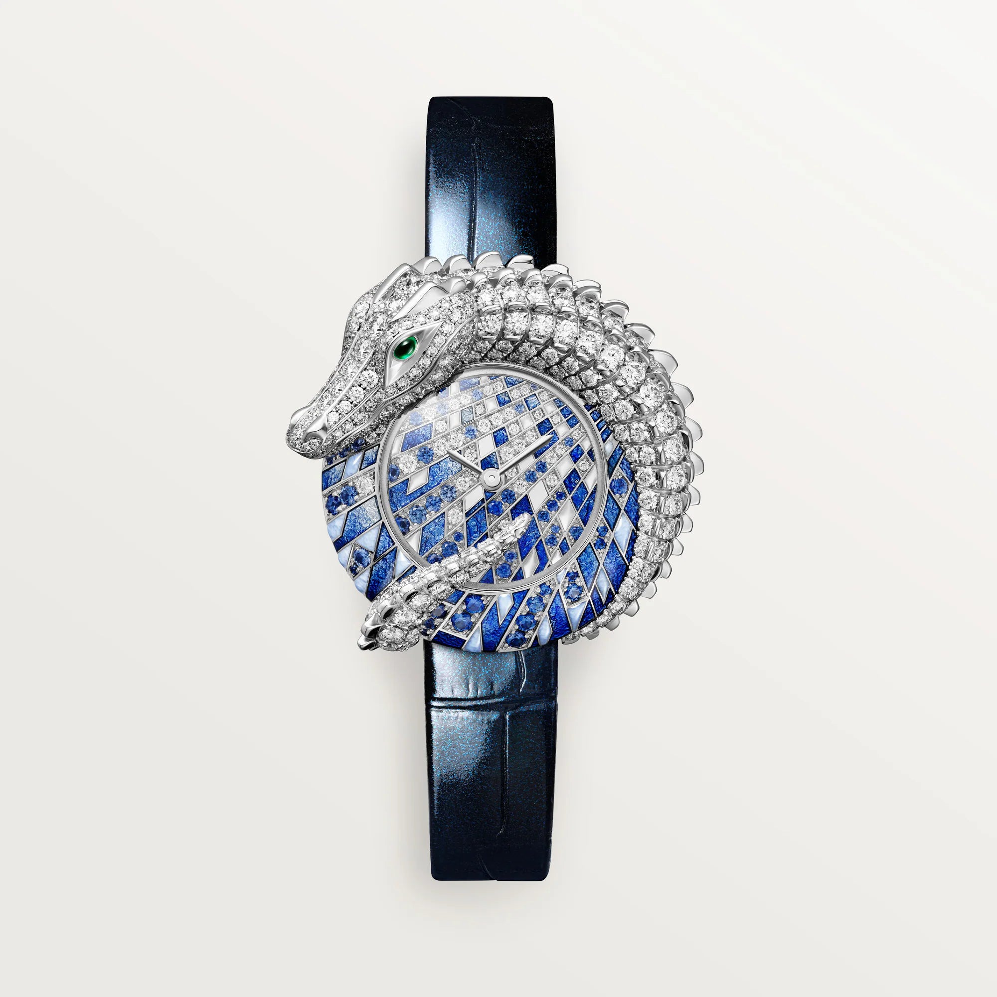 Cartier Animalière Jewelry watch Blue Dial 18K White Gold Blue Alligator Leather Strap HPI01612