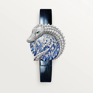 Cartier Animalière Jewelry watch Blue Dial 18K White Gold Blue Alligator Leather Strap HPI01612