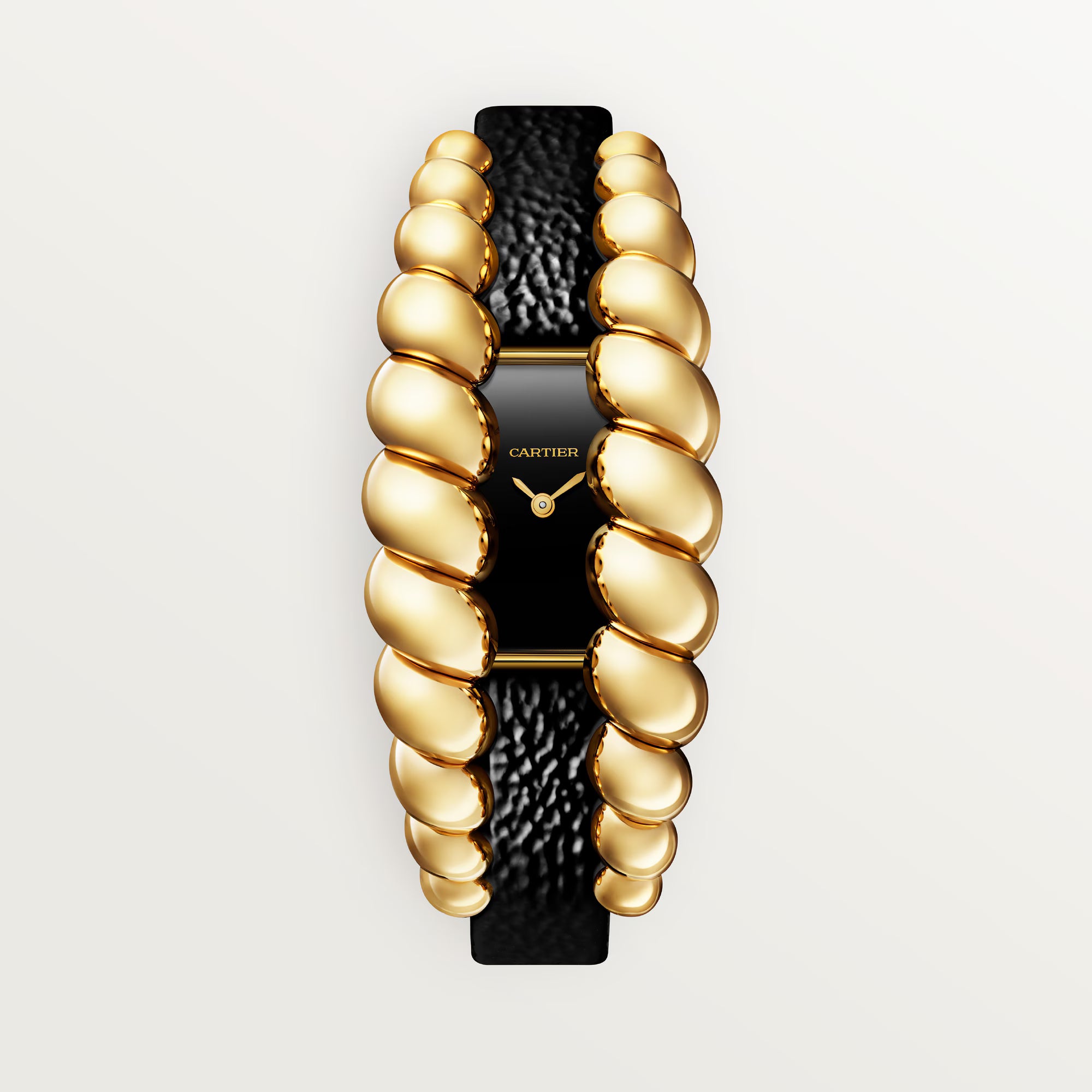 Cartier Tressage Black Dial 18K Yellow Gold Black Leather Strap HPI01689