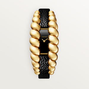 Cartier Tressage Black Dial 18K Yellow Gold Black Leather Strap HPI01689