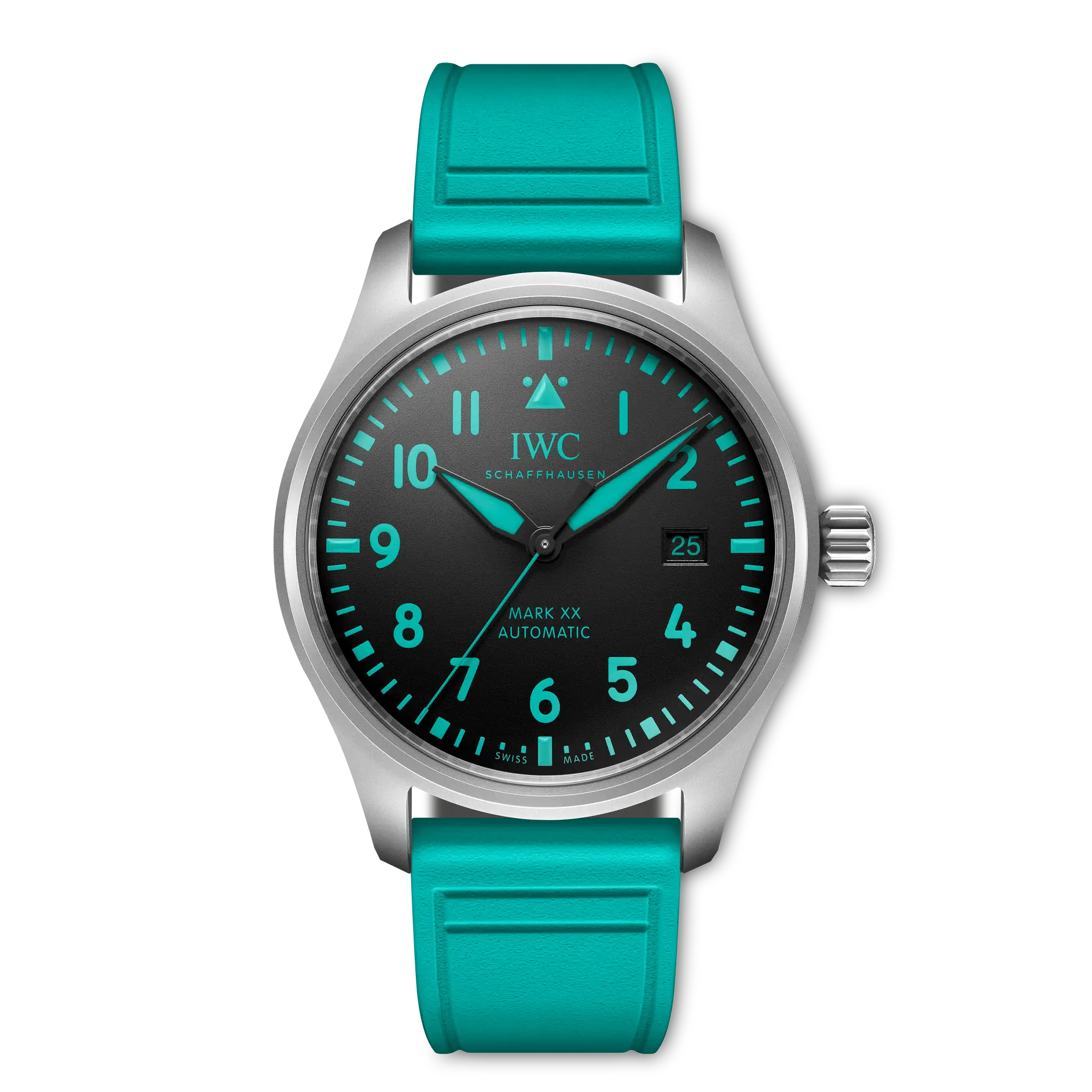 IWC Pilot’s Watch Mark XX Mercedes-AMG PETRONAS Formula One™ Team Black Dial Titanium Green Rubber Strap 40 mm IW328210