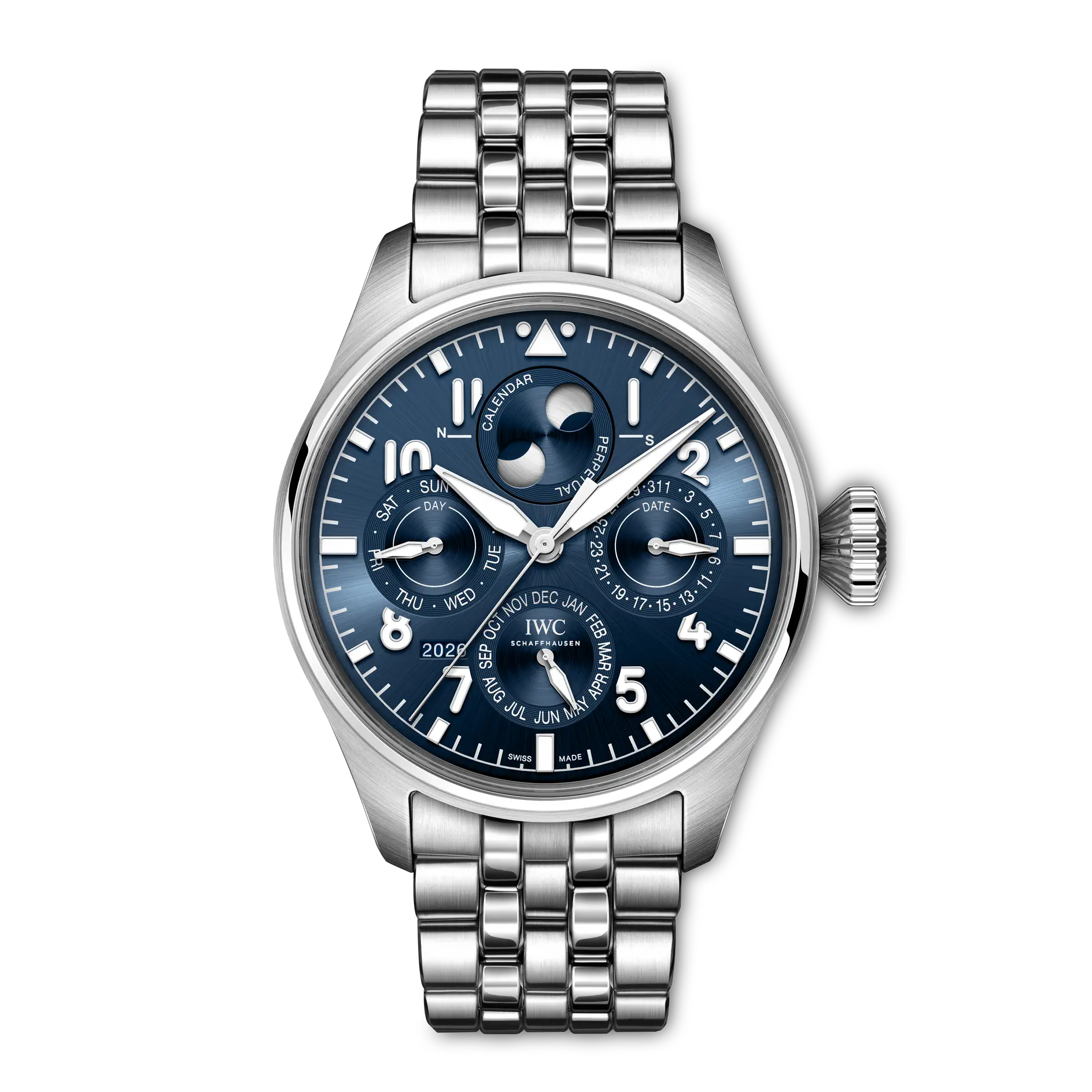 IWC Big Pilot's Watch Perpetual Calendar ProSet Le Petit Prince Blue Dial Steel Bracelet 42 mm IW329601 - WATCHXNYC