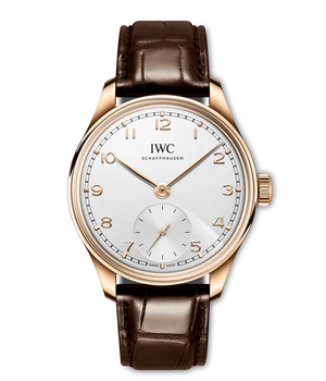 IWC Portugieser Automatic 40 Silver Dial 18K 5N Gold Dark Brown Alligator Leather Strap 40.4 mm IW358404