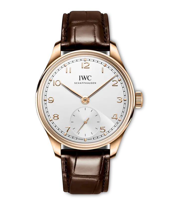 IWC Portugieser Automatic 40 Silver Dial 18K 5N Gold Dark Brown Alligator Leather Strap 40.4 mm IW358404